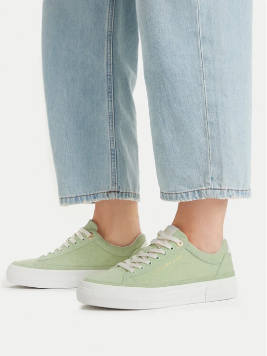 Zdjęcie produktu Sneakersy Tommy Hilfiger Washed Canvas Platform Trainers FW0FW09172 Zielony
