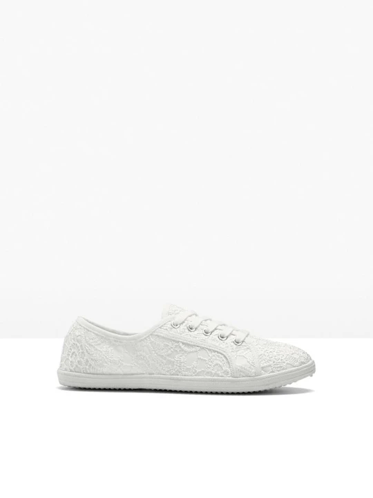 Zdjęcie produktu Sneakersy z koronką BonPrix biały