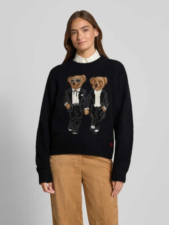 Zdjęcie produktu Sweter z dzianiny o kroju loose fit z mieszanki wełny i alpaki z motywem Polo Bear Polo Ralph Lauren czarny