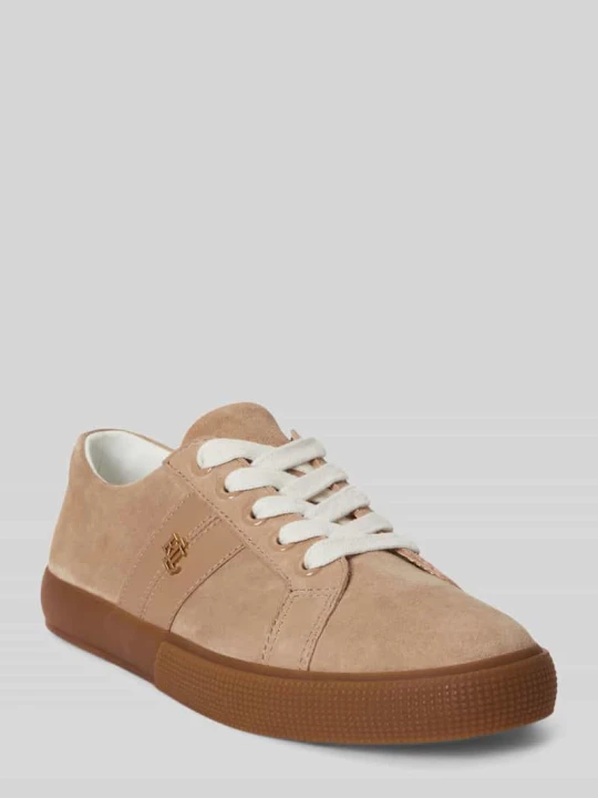 Zdjęcie produktu Sneakersy z naturalnej skóry welurowej z detal z logo Lauren Ralph Lauren Piaskowy