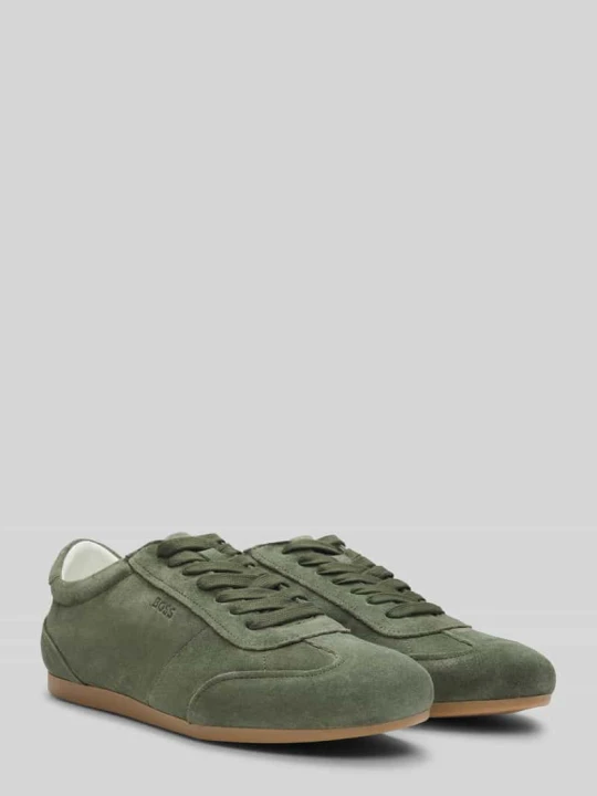 Zdjęcie produktu Sneakersy z naturalnej skóry welurowej z wytłoczonym logo Boss Ciemnozielony