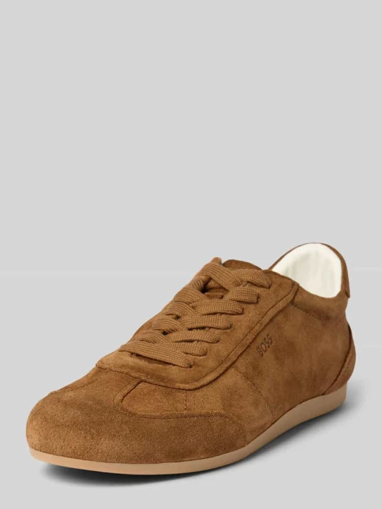 Zdjęcie produktu Sneakersy z naturalnej skóry welurowej z wytłoczonym logo Boss Koniakowy