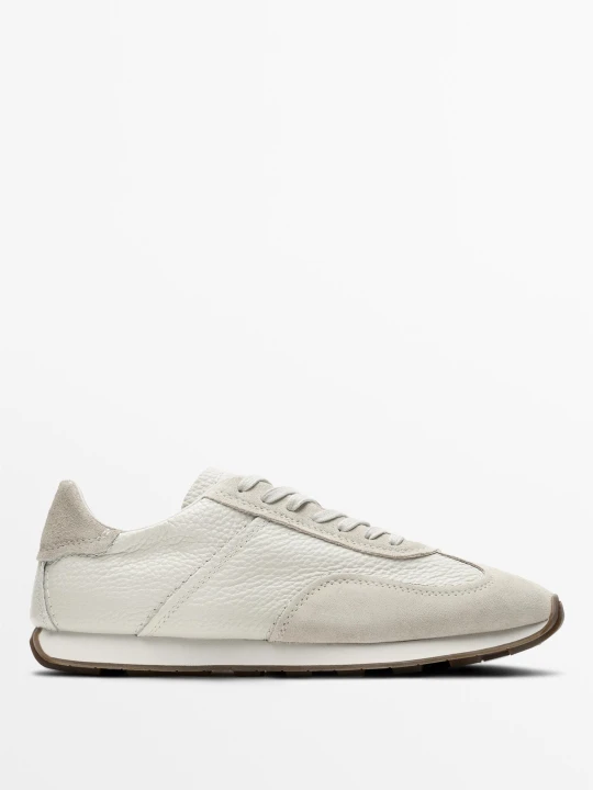 Zdjęcie produktu Sneakersy Ze Skóry Nappa O Ziarnistej Fakturze - Biały - Massimo Dutti - Male