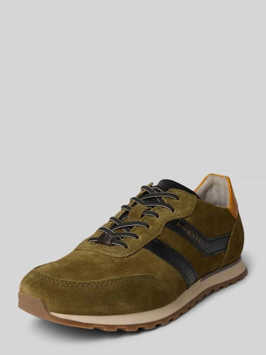 Zdjęcie produktu Sneakersy ze skóry naturalnej z nadrukiem z logo model ‘Ivar’ Bugatti Oliwkowy