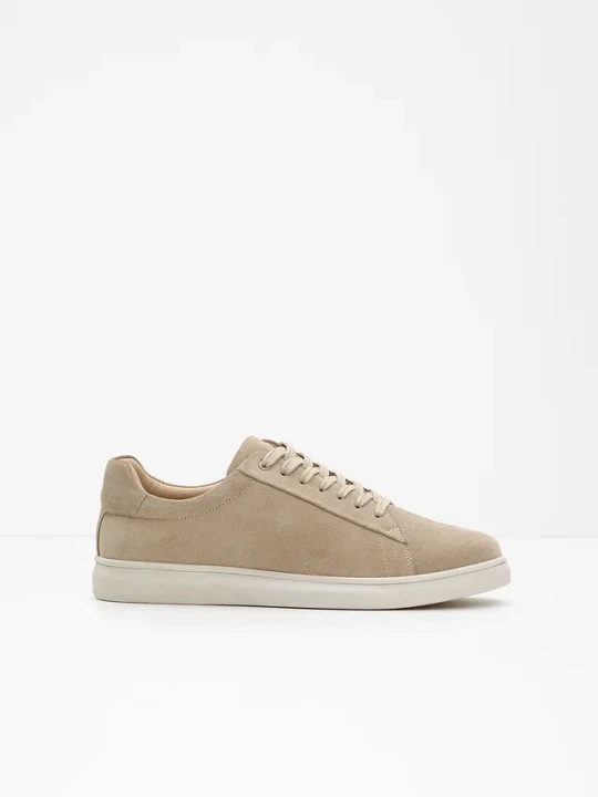 Zdjęcie produktu Sneakersy ze skóry welurowej BonPrix beżowy