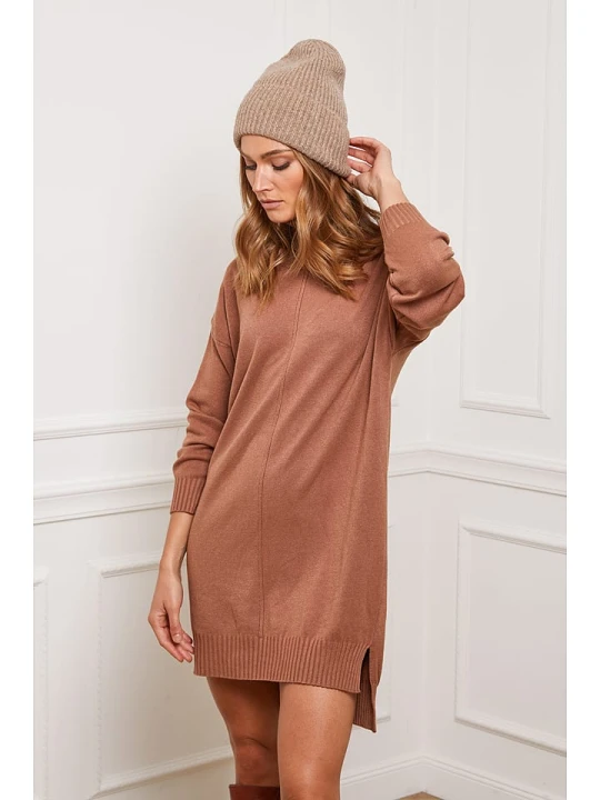 Zdjęcie produktu So Cachemire Sukienka dzianinowa "Abufera" w kolorze karmelowym rozmiar: XL