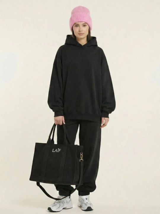 Zdjęcie produktu Soft Hoodie - czarna bluza z kapturem premium anty-piling LAÏF