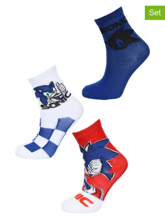 Zdjęcie produktu Sonic Skarpety (3 pary) "Sonic" w kolorze granatowo-biało-czerwonym rozmiar: 23-26