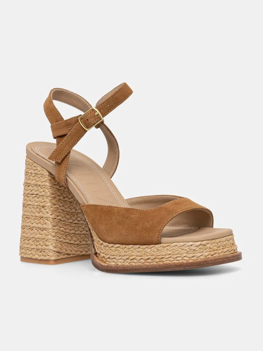 Zdjęcie produktu Souliers Martinez sandały na słupku zamszowe GRACIA brązowy
