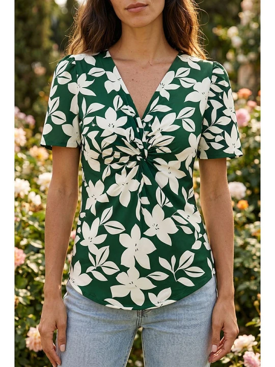 Zdjęcie produktu SOULSHAE Bluzka w kolorze zielono-białym rozmiar: XXL / 3XL