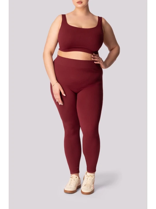 Zdjęcie produktu Spaio Legginsy sportowe "Ribbed" w kolorze bordowym rozmiar: XXL