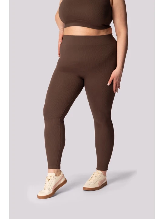 Zdjęcie produktu Spaio Legginsy sportowe "Ribbed" w kolorze brązowym rozmiar: 3XL
