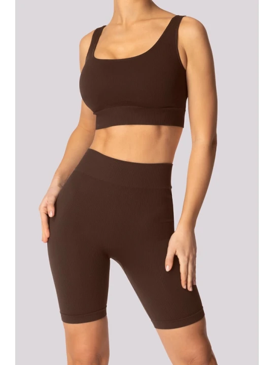 Zdjęcie produktu Spaio Szorty sportowe "Ribbed" w kolorze brązowym rozmiar: L/XL