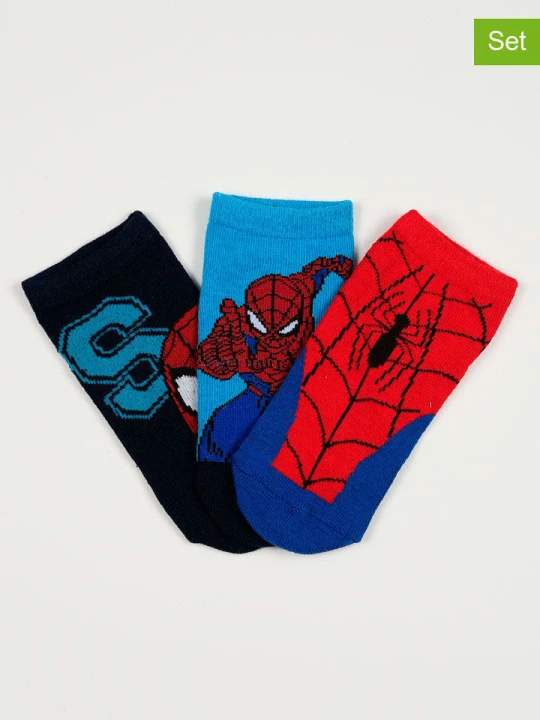 Zdjęcie produktu Spiderman Skarpety (3 pary) "Spider-Man" w kolorze czarno-niebiesko-czerwonym rozmiar: 23-26