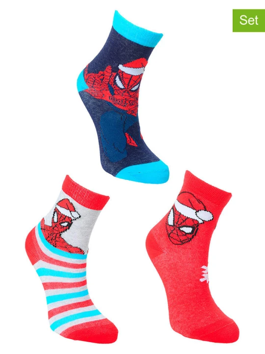 Zdjęcie produktu Spiderman Skarpety (3 pary) "Spider-Man" w kolorze czerwono-granatowo-błękitnym rozmiar: 27-30