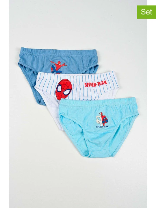 Zdjęcie produktu Spiderman Slipki (3 pary) "Spider-Man" w kolorze niebieskim, białym i błękitnym rozmiar: 116-128