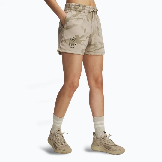 Zdjęcie produktu Spodenki damskie Under Armour Project Rock Terry city khaki / hyper green Beżowy