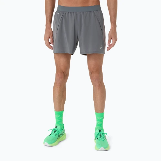Zdjęcie produktu Spodenki do biegania męskie ASICS Road 5IN clay grey / steel grey / illuminate green