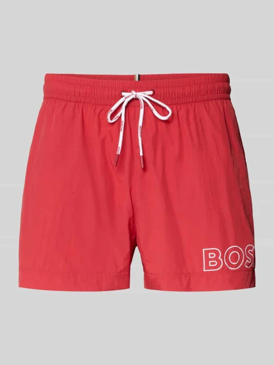 Zdjęcie produktu Spodenki kąpielowe o kroju regular fit z nadrukiem z logo model 'MOONEYE' Boss Czerwony