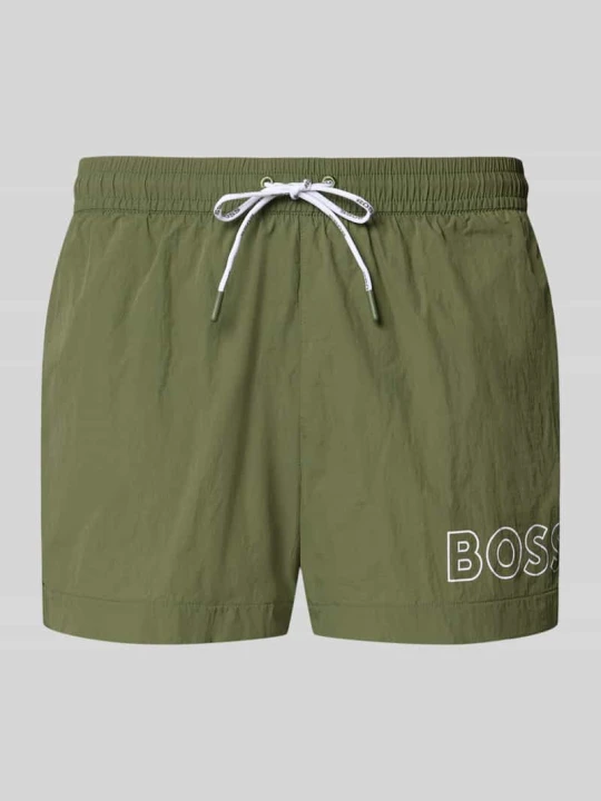 Zdjęcie produktu Spodenki kąpielowe o kroju regular fit z nadrukiem z logo model 'MOONEYE' Boss Khaki