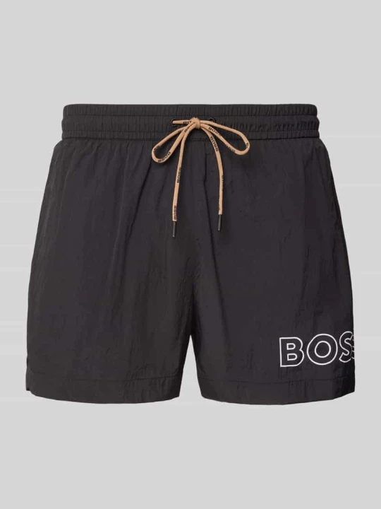 Zdjęcie produktu Spodenki kąpielowe o kroju regular fit z nadrukiem z logo model 'MOONEYE' Boss Czarny