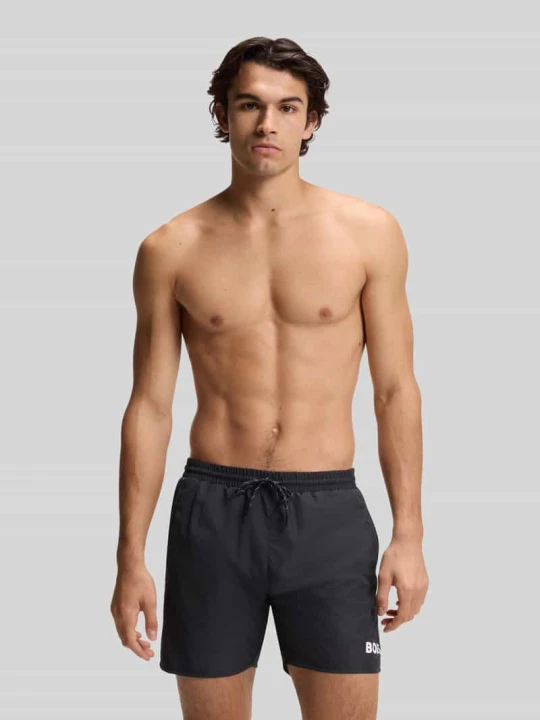 Zdjęcie produktu spodenki kąpielowe o kroju regular fit z nadrukiem z logo model 'STARFISH' Boss Czarny