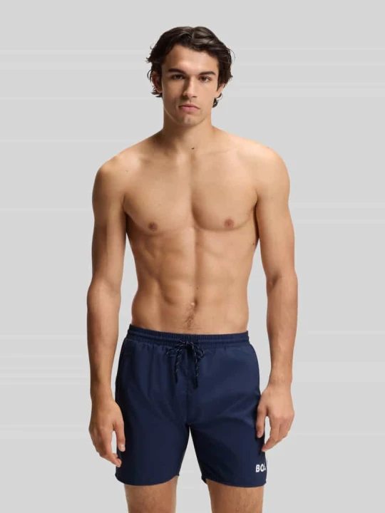 Zdjęcie produktu spodenki kąpielowe o kroju regular fit z nadrukiem z logo model 'STARFISH' Boss Granatowy