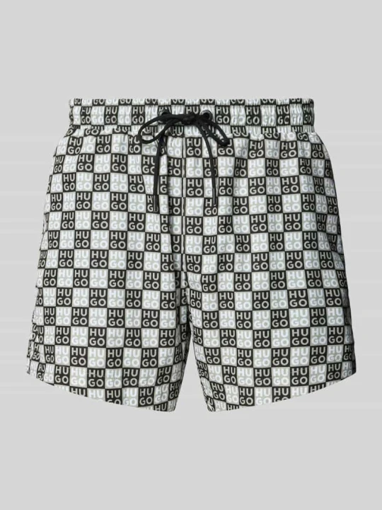 Zdjęcie produktu spodenki kąpielowe o kroju regular fit z wytłaczanym logo model 'AARON' Hugo Khaki