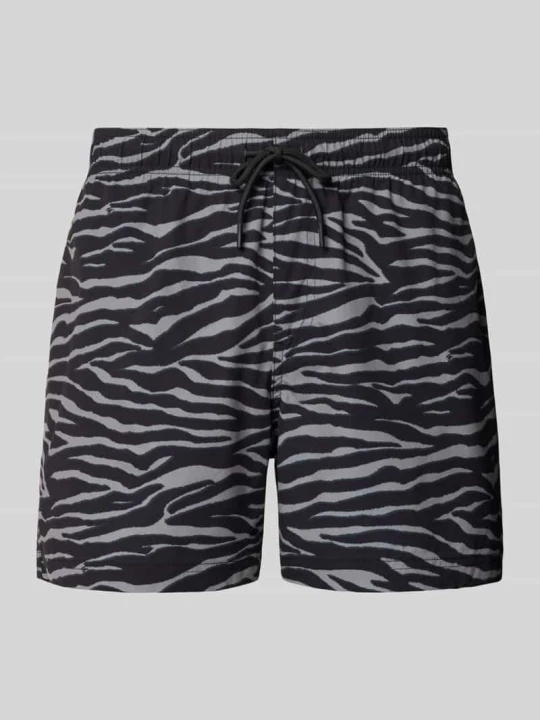 Zdjęcie produktu Spodenki kąpielowe o kroju regular fit z zwierzęcym nadrukiem na całej powierzchni model 'Maui' Jack&Jones Czarny