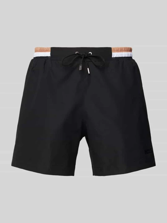 Zdjęcie produktu Spodenki kąpielowe o kroju relaxed fit z nadrukiem z logo model ‘Atoll’ Boss Czarny