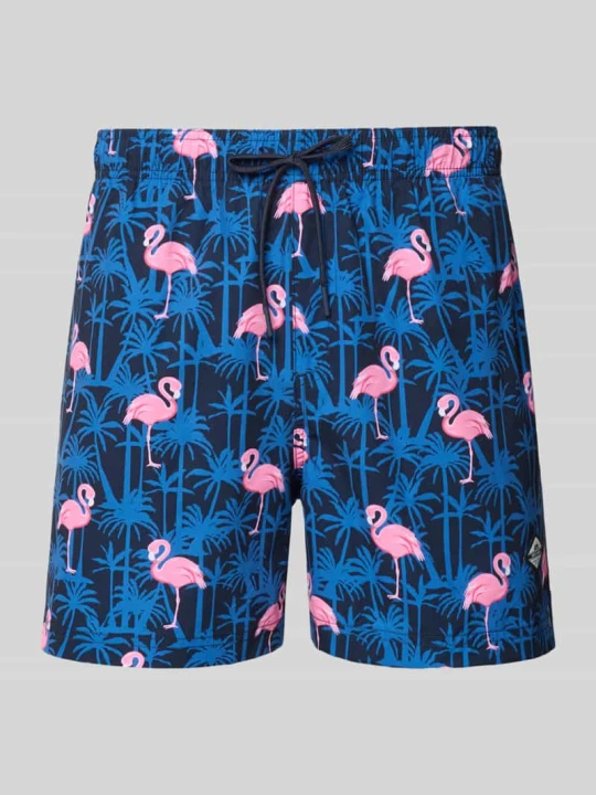 Zdjęcie produktu Spodenki kąpielowe we wzór na całej powierzchni model 'MAUI VIBES NOVELTY' Jack&Jones Ciemnoniebieski