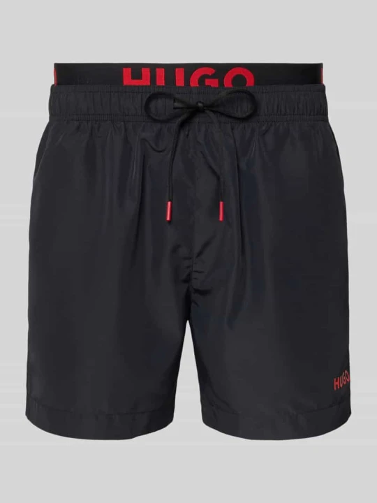 Zdjęcie produktu spodenki kąpielowe z detal z logo Hugo Czarny