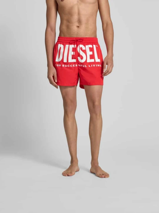Zdjęcie produktu Spodenki kąpielowe z elastycznym pasem Diesel Czerwony