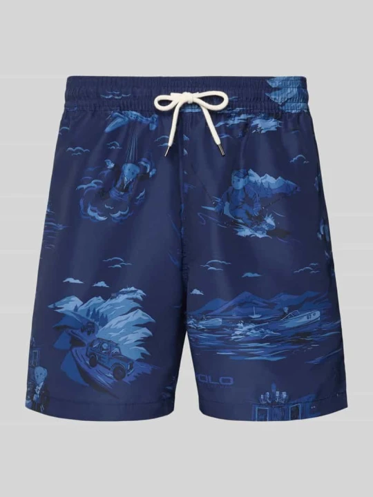 Zdjęcie produktu Spodenki kąpielowe z elastycznym pasem i tunelem Polo Ralph Lauren Granatowy