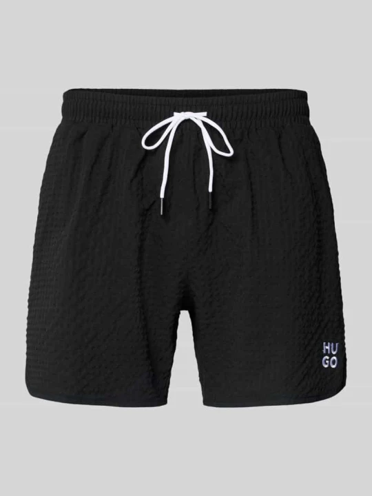 Zdjęcie produktu Spodenki kąpielowe z naszywką z logo model 'CHAFFLE SWIMTRUNK' Hugo Czarny