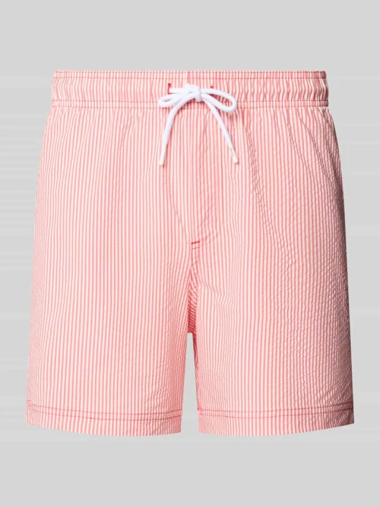Zdjęcie produktu Spodenki kąpielowe z seersucker z elastycznym pasem model 'MAUI OCEAN' Jack&Jones Jasnoczerwony