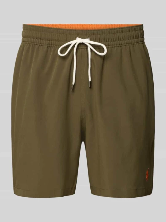 Zdjęcie produktu spodenki kąpielowe z wyhaftowanym logo model 'TRAVELER' Polo Ralph Lauren Oliwkowy