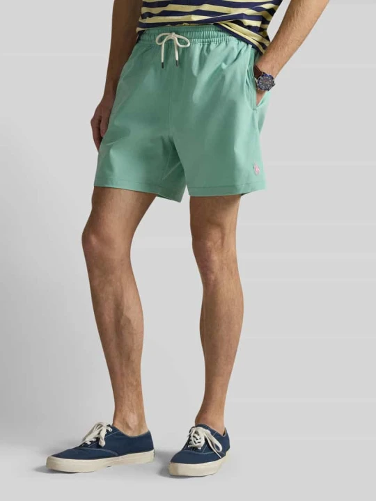 Zdjęcie produktu spodenki kąpielowe z wyhaftowanym logo model 'TRAVELER' Polo Ralph Lauren Miętowy