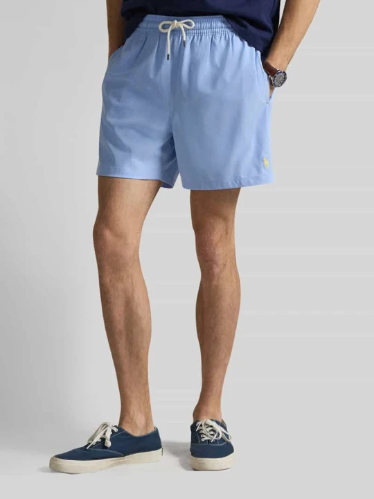 Zdjęcie produktu spodenki kąpielowe z wyhaftowanym logo model 'TRAVELER' Polo Ralph Lauren Jasnoniebieski