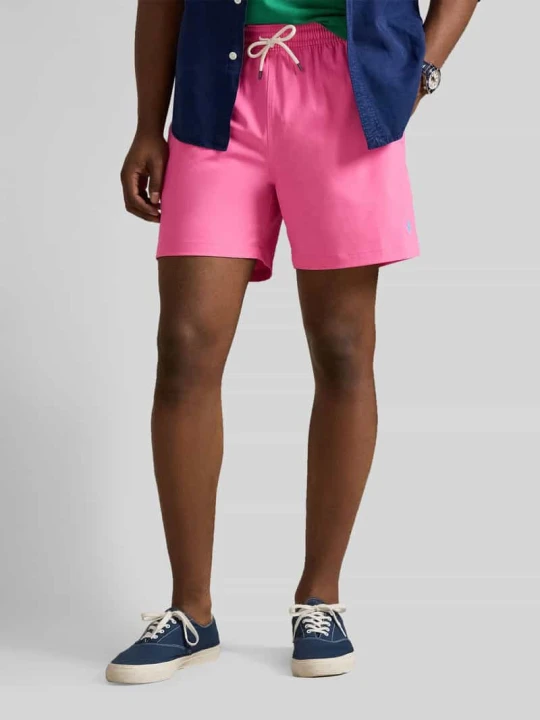 Zdjęcie produktu spodenki kąpielowe z wyhaftowanym logo model 'TRAVELER' Polo Ralph Lauren Mocnoróżowy