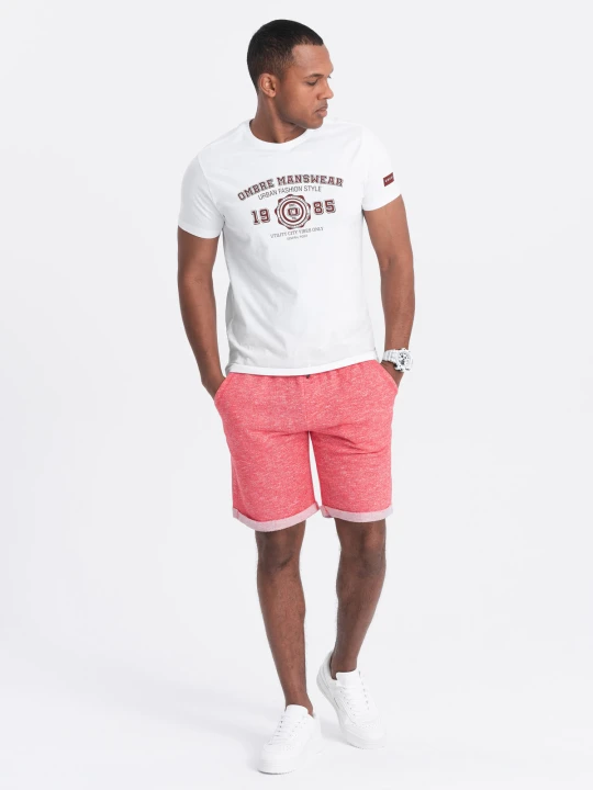 Zdjęcie produktu Spodenki męskie z tkaniny melanżowej LOOSE FIT - jasnoczerwone V7 Ombre Clothing czerwony