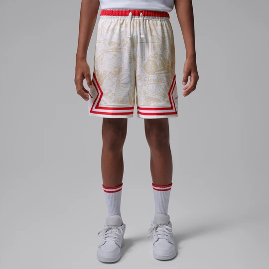 Zdjęcie produktu Spodenki sportowe Jordan z motywem otwartego rombu i nadrukiem Dri-FIT dla dużych dzieci - Szary