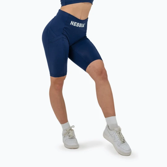 Zdjęcie produktu Spodenki treningowe damskie NEBBIA High Waisted Biker 10″ Gym Therapy dark blue Granatowy