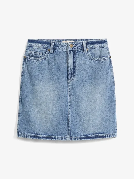 Zdjęcie produktu Spódnica dżinsowa mid waist, low stretch BonPrix niebieski
