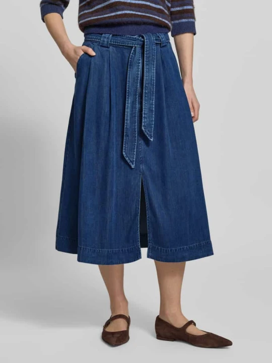 Zdjęcie produktu Jeansowa spódnica midi z wiązanym paskiem model 'Koda' MOS MOSH Ciemnoniebieski