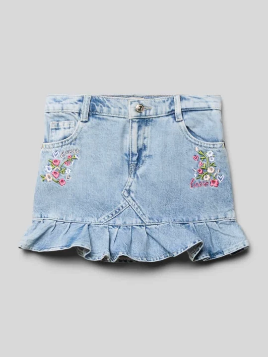 Zdjęcie produktu Spódnica jeansowa z wyhaftowanym motywem i detalem z logo Guess Jasnoniebieski
