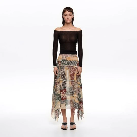 Zdjęcie produktu Spódnica lejąca asymetryczna efekt popstrzępienia Lace kość słoniowa BIMBA Y LOLA LACE PRINT IVORY