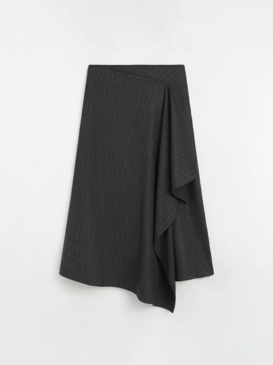 Zdjęcie produktu Spódnica Midi Kopertowa W Prążki - Szary - Massimo Dutti - Female