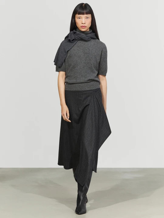 Zdjęcie produktu Spódnica Midi Kopertowa W Prążki - Szary - Massimo Dutti - Female