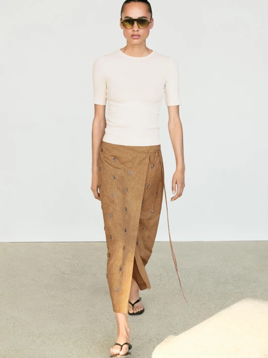 Zdjęcie produktu Spódnica Midi Typu Pareo Z Aplikacjami - Żółty Musztardowy - Massimo Dutti - Female